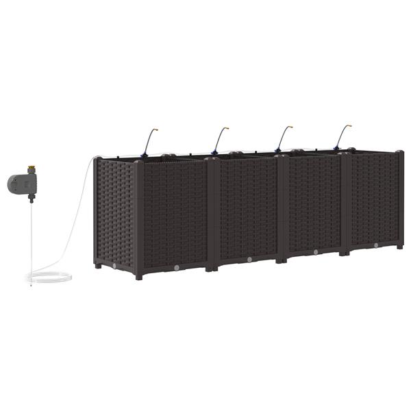 Grote foto vidaxl tuinplanten 1 pc basketweave met opslag bruin 160 x 40 x 52 cm kunststof tuin en terras overige tuin en terras