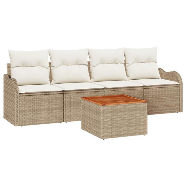 Grote foto vidaxl 5 delige tuinsofa set met kussens in beige van poly rattan en acacia tuin en terras tuinmeubelen