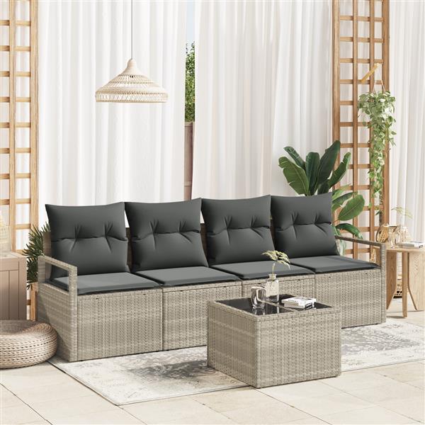 Grote foto vidaxl 5 delige tuinsofa set met kussens in lichtgrijs poly rattan tuin en terras tuinmeubelen