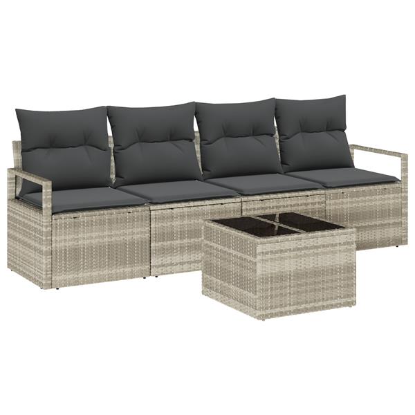 Grote foto vidaxl 5 delige tuinsofa set met kussens in lichtgrijs poly rattan tuin en terras tuinmeubelen