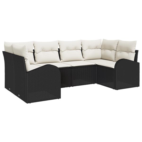 Grote foto vidaxl 6 delige tuinsofa set met kussens in zwart van poly rattan tuin en terras tuinmeubelen