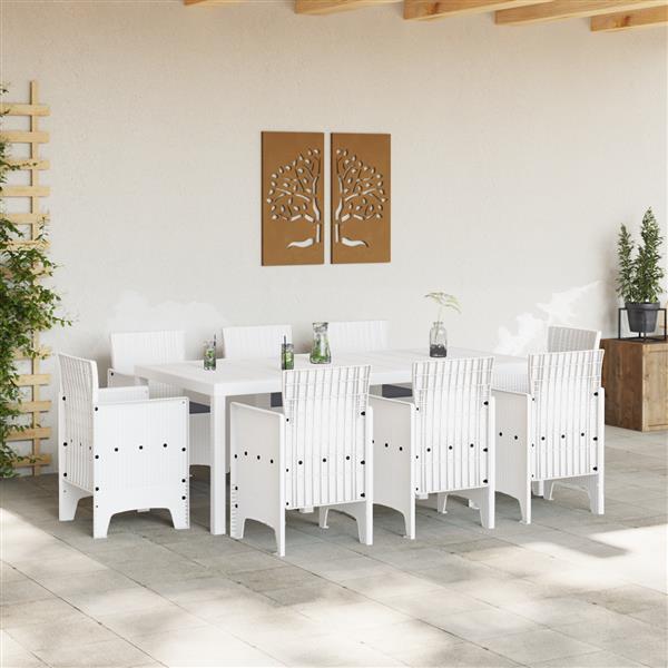 Grote foto vidaxl tuin eetset 9 pcs wit polt riet tuin en terras tuinmeubelen