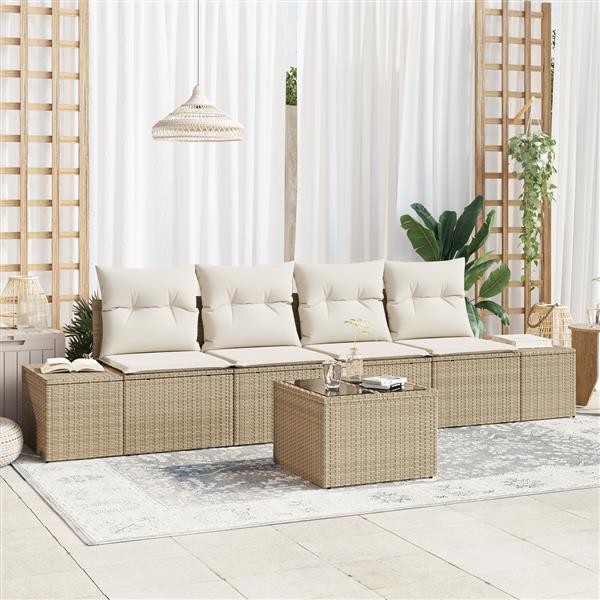 Grote foto vidaxl tuin sofa set met kussen 5 pcs beige cr me 55 x 55 x 37 cm tuin en terras tuinmeubelen
