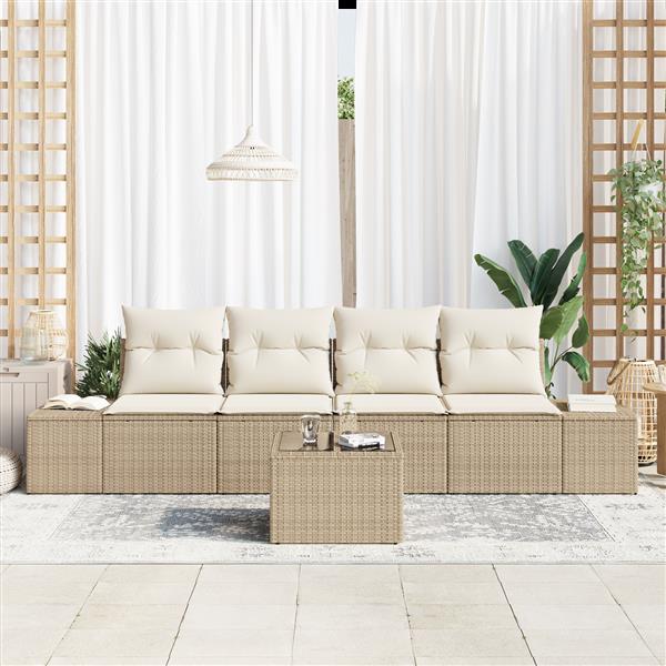 Grote foto vidaxl tuin sofa set met kussen 5 pcs beige cr me 55 x 55 x 37 cm tuin en terras tuinmeubelen