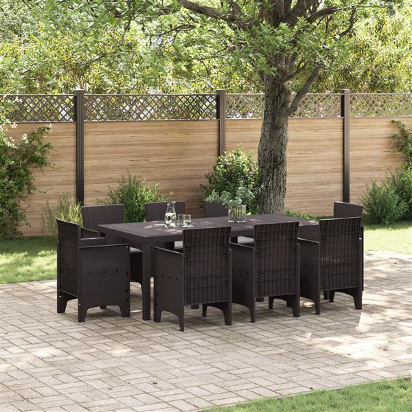 Grote foto vidaxl tuin eetset 9 pcs bruin kunststof rattan tuin en terras tuinmeubelen