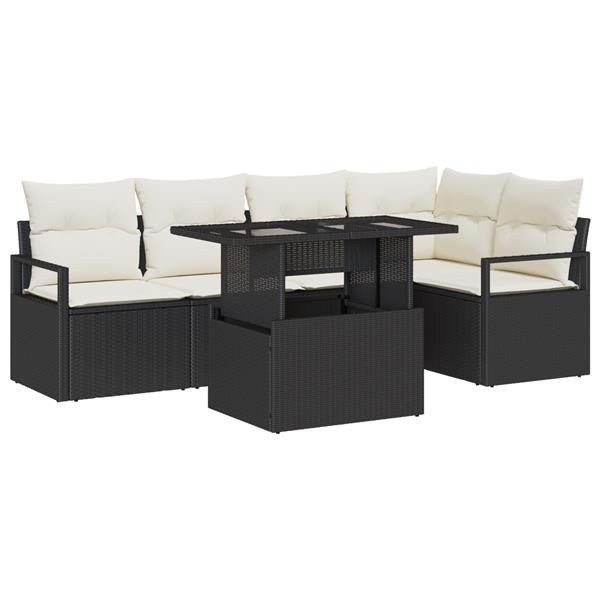 Grote foto vidaxl tuin sofa set met opslag 6 pcs zwart poly riet tuin en terras tuinmeubelen