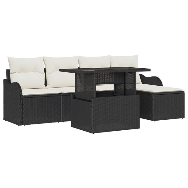 Grote foto vidaxl tuin sofa set met kussen met opslag 6 pcs zwart poly riet tuin en terras tuinmeubelen
