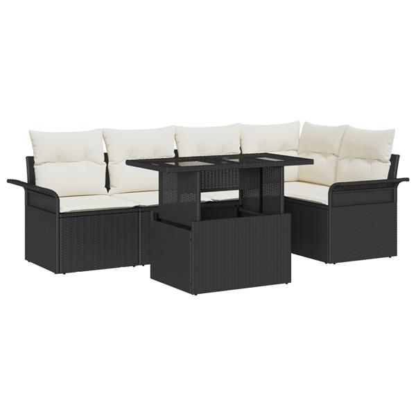 Grote foto vidaxl tuin sofa set met kussen met opslag 6 pcs zwart poly riet tuin en terras tuinmeubelen
