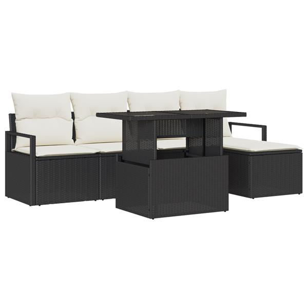 Grote foto vidaxl tuin sofa set met opslag 6 pcs zwart poly riet tuin en terras tuinmeubelen