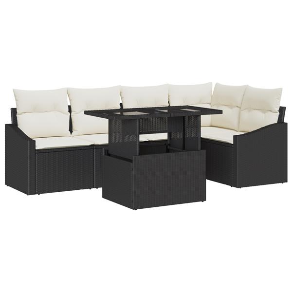 Grote foto vidaxl tuin sofa set met kussen 6 pcs zwart cr me 100 x 55 x 73 cm tuin en terras tuinmeubelen