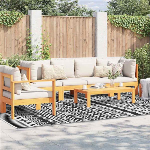 Grote foto vidaxl buitenkleed arakil zwart en wit stof polyester groot patroon huis en inrichting vloerbedekking en kleden
