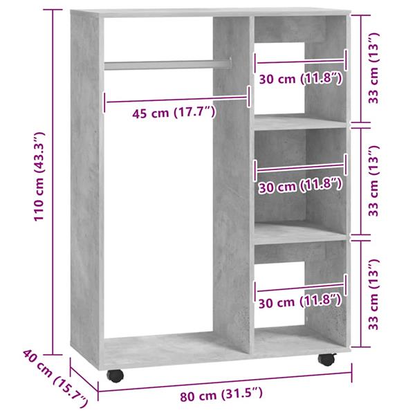 Grote foto vidaxl kledingkast 80x40x110 cm bewerkt hout betongrijs huis en inrichting overige