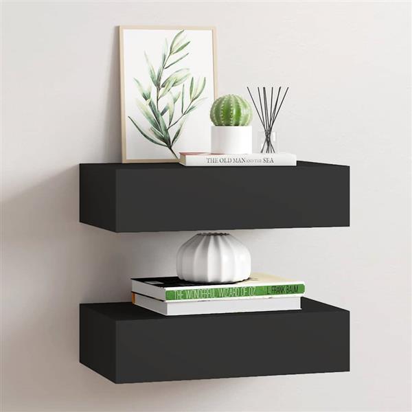 Grote foto vidaxl wandschappen 2 st met lade 40x23 5x10 cm mdf zwart huis en inrichting woningdecoratie