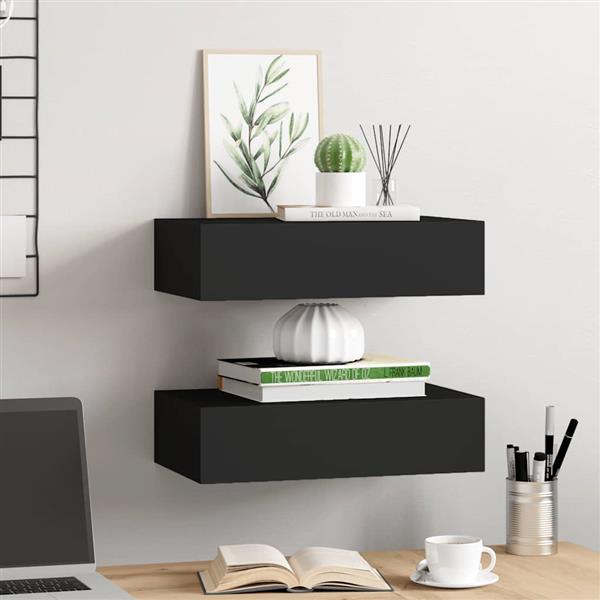 Grote foto vidaxl wandschappen 2 st met lade 40x23 5x10 cm mdf zwart huis en inrichting woningdecoratie