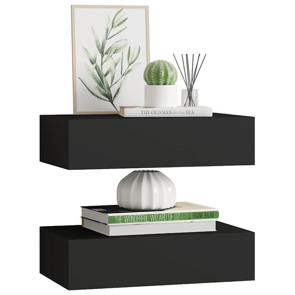 Grote foto vidaxl wandschappen 2 st met lade 40x23 5x10 cm mdf zwart huis en inrichting woningdecoratie