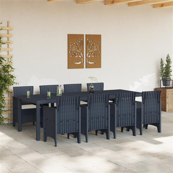 Grote foto vidaxl tuin eetset 9 pcs antraciet polt riet tuin en terras tuinmeubelen