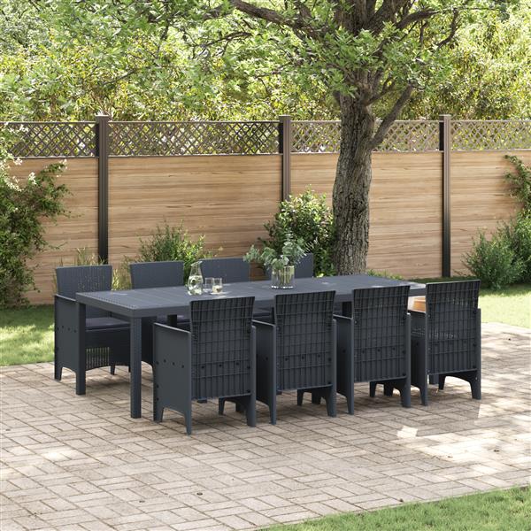 Grote foto vidaxl tuin eetset 9 pcs antraciet polt riet tuin en terras tuinmeubelen