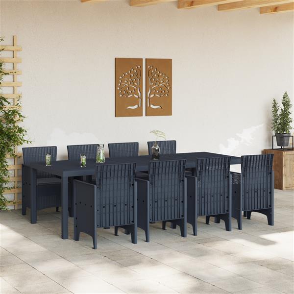 Grote foto vidaxl tuin eetset 9 pcs antraciet polt riet tuin en terras tuinmeubelen