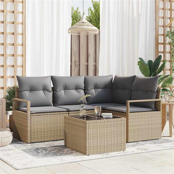 Grote foto vidaxl tuin sofa set met kussen met opslag 5 pcs beige lichtgrijs tuin en terras tuinmeubelen