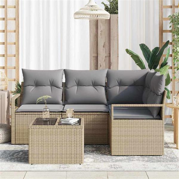 Grote foto vidaxl tuin sofa set met kussen met opslag 5 pcs beige lichtgrijs tuin en terras tuinmeubelen