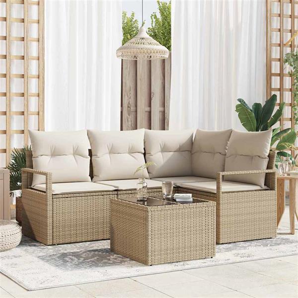 Grote foto vidaxl tuin sofa set met kussen met opslag 5 pcs beige cr me tuin en terras tuinmeubelen