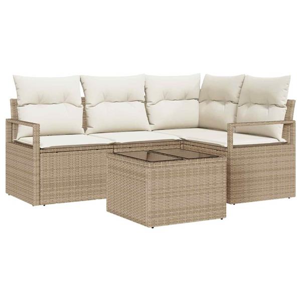 Grote foto vidaxl tuin sofa set met kussen met opslag 5 pcs beige cr me tuin en terras tuinmeubelen