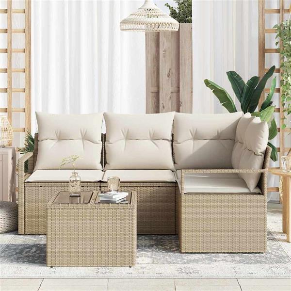 Grote foto vidaxl tuin sofa set met kussen met opslag 5 pcs beige cr me tuin en terras tuinmeubelen