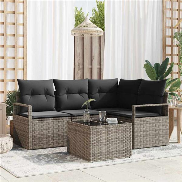 Grote foto vidaxl 4 delige tuinsofa set met kussens in zwart poly rattan tuin en terras tuinmeubelen