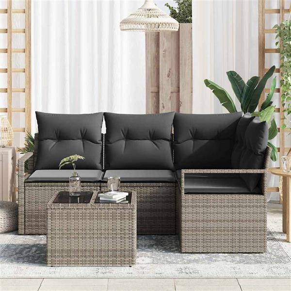 Grote foto vidaxl 4 delige tuinsofa set met kussens in zwart poly rattan tuin en terras tuinmeubelen