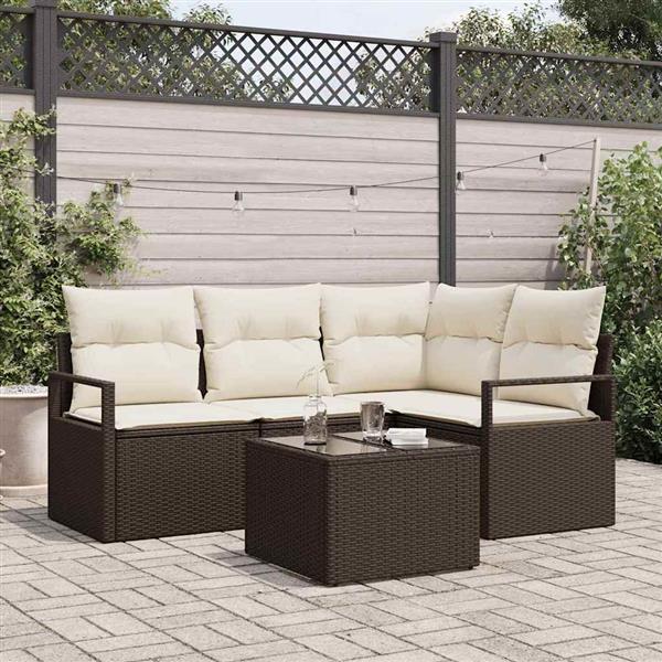 Grote foto vidaxl tuin sofa set met kussen met opslag 5 pcs bruin cr me tuin en terras tuinmeubelen