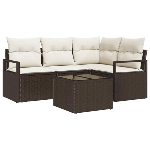 Grote foto vidaxl tuin sofa set met kussen met opslag 5 pcs bruin cr me tuin en terras tuinmeubelen