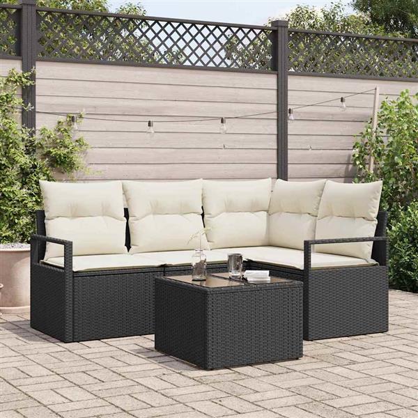 Grote foto vidaxl tuin sofa set met kussen met opslag 5 pcs bruin cr me tuin en terras tuinmeubelen