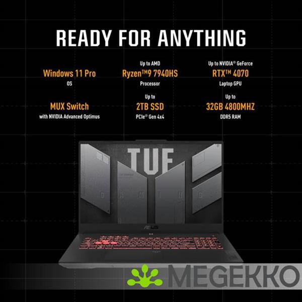 Grote foto asus tuf gaming f17 fa707nu hx135w 17.3 amd ryzen 5 rtx 4050 gaming laptop computers en software overige computers en software