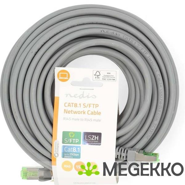 Grote foto nedis cat 8.1 netwerkkabel s ftp rj45 male male 15.0 m grijs computers en software netwerkkaarten routers en switches
