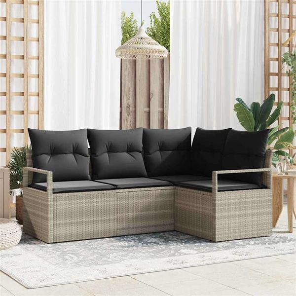 Grote foto vidaxl tuin sofa set 4 pcs lichtgrijs poly rattan poedergecoat staal tuin en terras tuinmeubelen