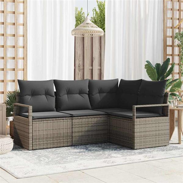 Grote foto vidaxl tuin sofa set 4 pcs grijs poly rattan poedergecoat staal tuin en terras tuinmeubelen