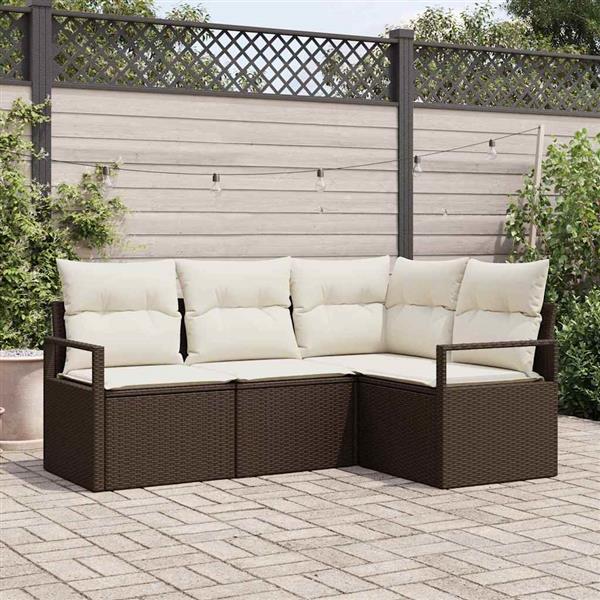 Grote foto vidaxl tuin sofa set met kussen met opslag 4 pcs bruin cr me tuin en terras tuinmeubelen