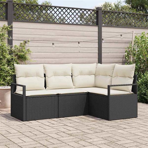 Grote foto vidaxl tuin sofa set met kussen met opslag 4 pcs zwart cr me tuin en terras tuinmeubelen