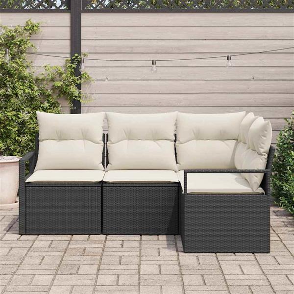 Grote foto vidaxl tuin sofa set met kussen met opslag 4 pcs zwart cr me tuin en terras tuinmeubelen