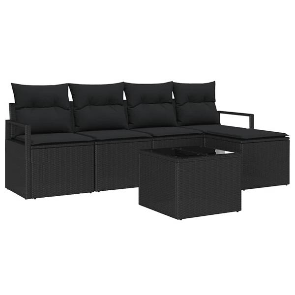 Grote foto vidaxl tuin sofa set 6 pcs zwart poly rattan poedergecoat staal tuin en terras tuinmeubelen