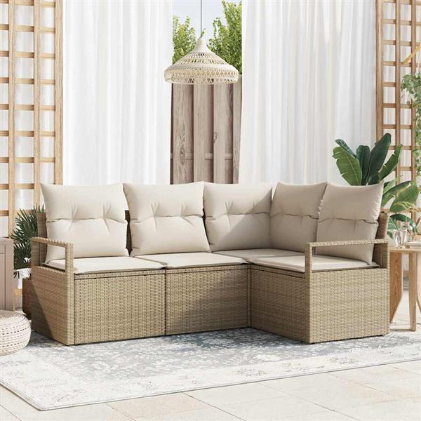 Grote foto vidaxl tuin sofa set met kussen met opslag 4 pcs beige cr me tuin en terras tuinmeubelen