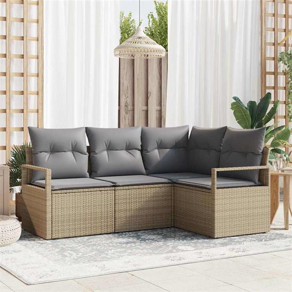 Grote foto vidaxl tuin sofa set met kussen met opslag 4 pcs beige lichtgrijs tuin en terras tuinmeubelen