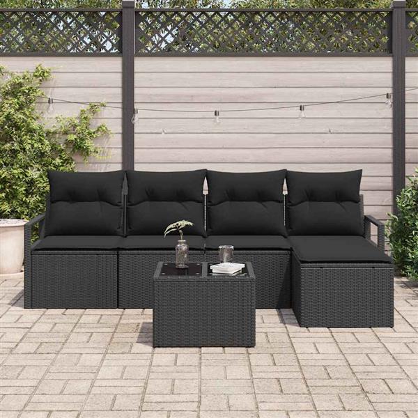 Grote foto vidaxl tuin sofa set 6 pcs zwart poly rattan poedergecoat staal tuin en terras tuinmeubelen
