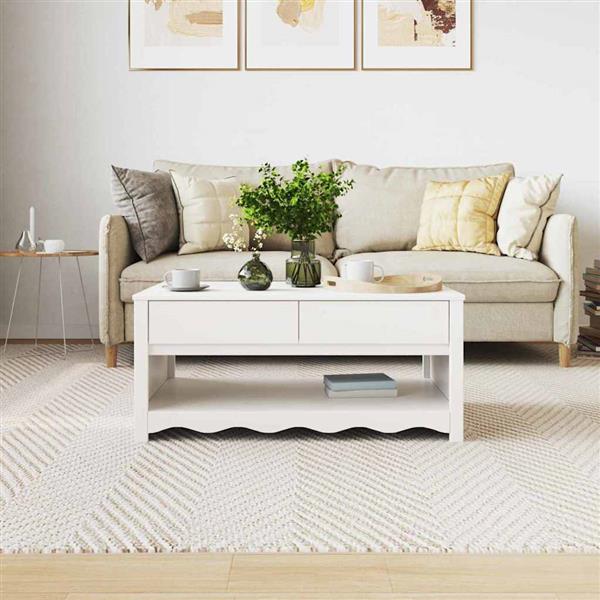 Grote foto vidaxl salontafel with drawer wit 99 x 55 x 45 cm massief grenenhout huis en inrichting eettafels