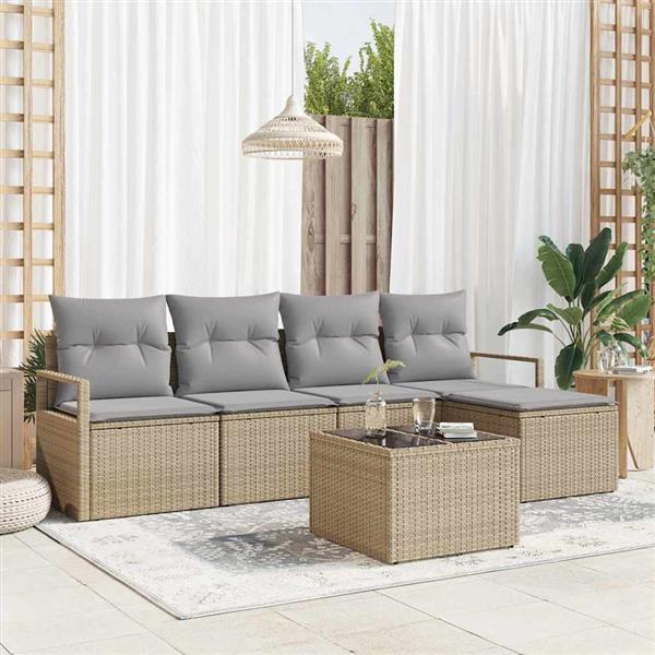 Grote foto vidaxl tuin sofa set met kussen met opslag 6 pcs beige lichtgrijs tuin en terras tuinmeubelen