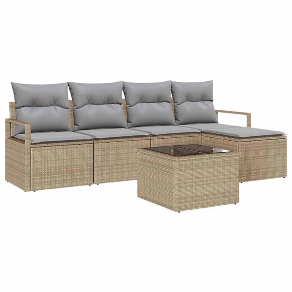 Grote foto vidaxl tuin sofa set met kussen met opslag 6 pcs beige lichtgrijs tuin en terras tuinmeubelen