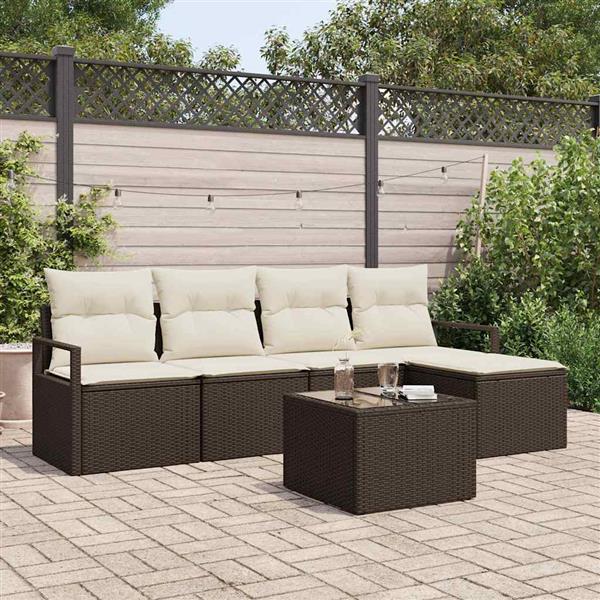 Grote foto vidaxl tuin sofa set met kussen met opslag 6 pcs bruin cr me tuin en terras tuinmeubelen