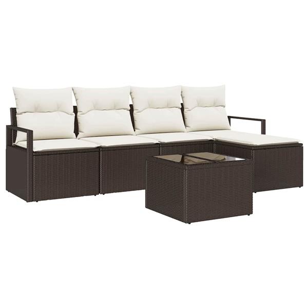 Grote foto vidaxl tuin sofa set met kussen met opslag 6 pcs bruin cr me tuin en terras tuinmeubelen
