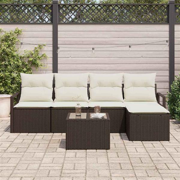 Grote foto vidaxl tuin sofa set met kussen met opslag 6 pcs bruin cr me tuin en terras tuinmeubelen