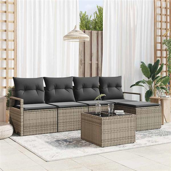 Grote foto vidaxl tuin sofa set 6 pcs lichtgrijs poly rattan poedergecoat staal tuin en terras tuinmeubelen